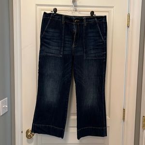 Cabi wide leg cropped jeans, dark wash, 2 button closer, size 12, EUC
